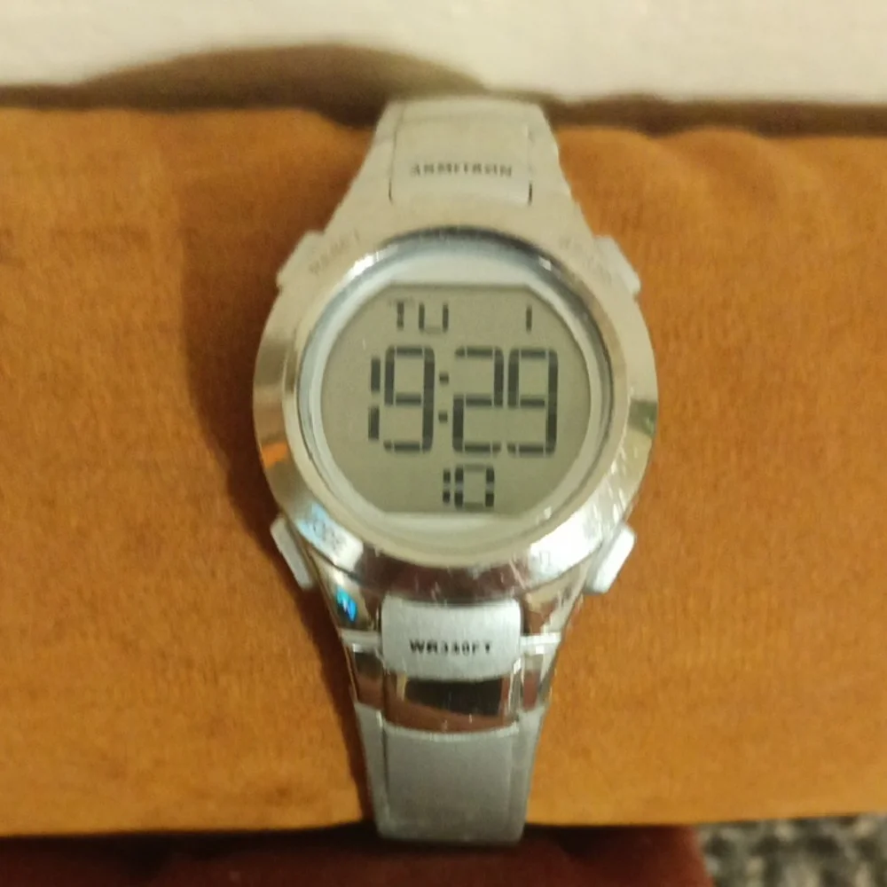 Armitron Silver Silicone Buckle Strap Digital Watch Slim Design